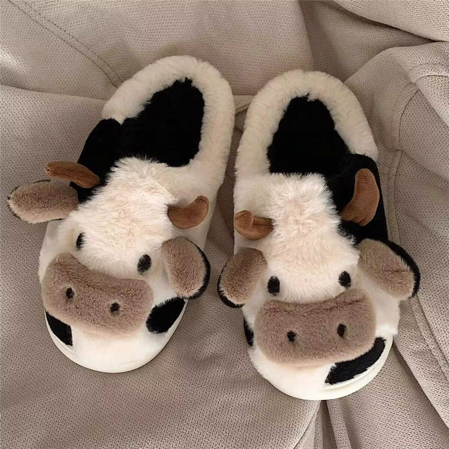 Soft Cow Slippers For Women - Cozy Cotton Animal-Themed Home Shoes Fluffy Winter Shoes For Women House Slippers